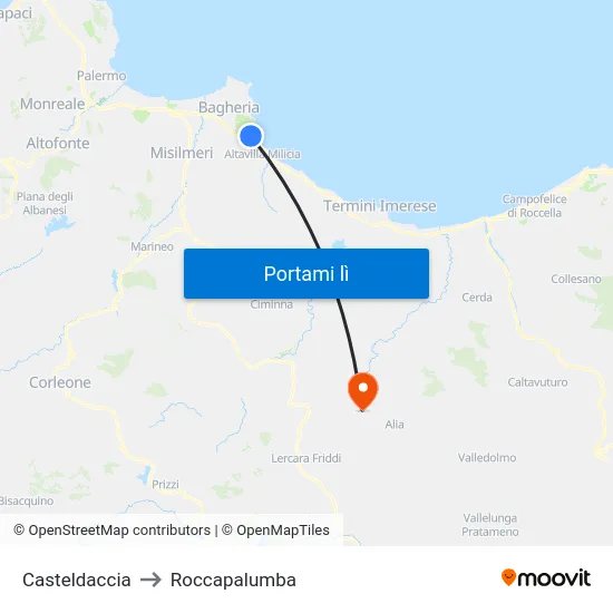 Casteldaccia to Roccapalumba map