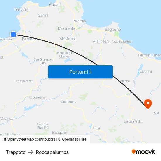 Trappeto to Roccapalumba map