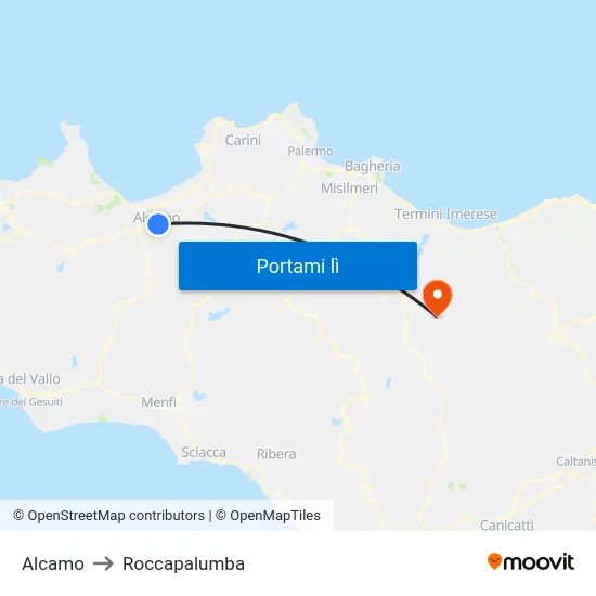 Alcamo to Roccapalumba map