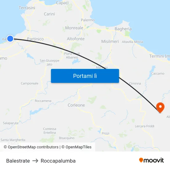 Balestrate to Roccapalumba map