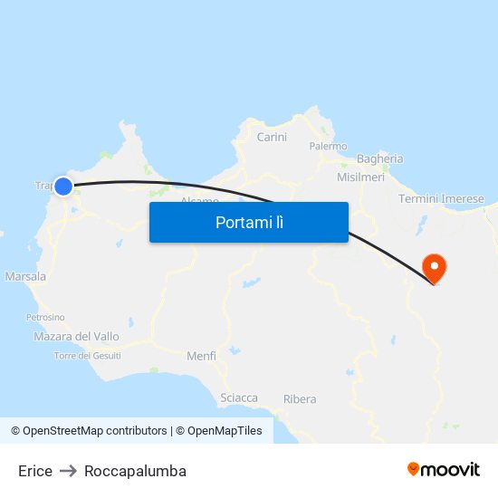 Erice to Roccapalumba map