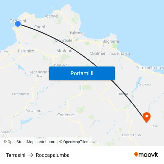 Terrasini to Roccapalumba map