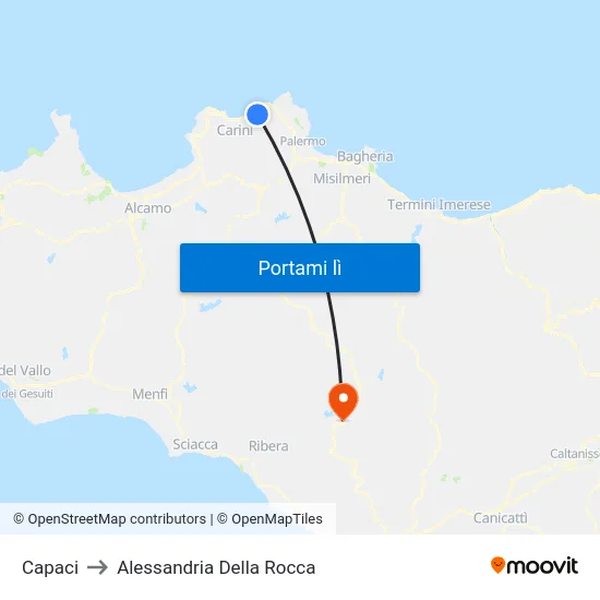 Capaci to Alessandria Della Rocca map
