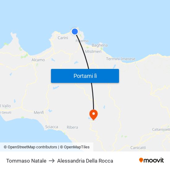 Tommaso Natale to Alessandria Della Rocca map