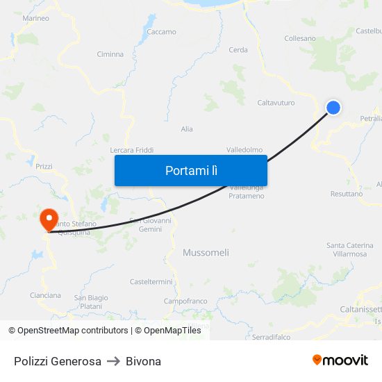 Polizzi Generosa to Bivona map
