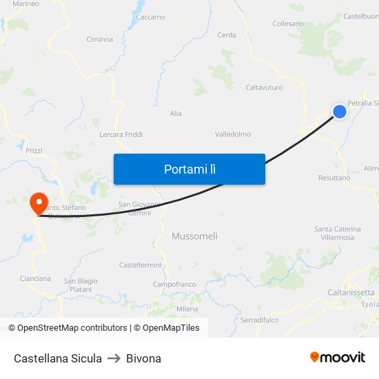 Castellana Sicula to Bivona map