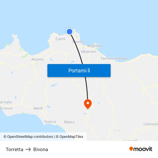 Torretta to Bivona map