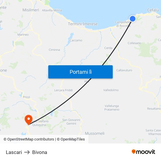Lascari to Bivona map