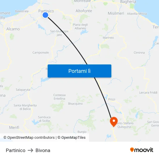Partinico to Bivona map