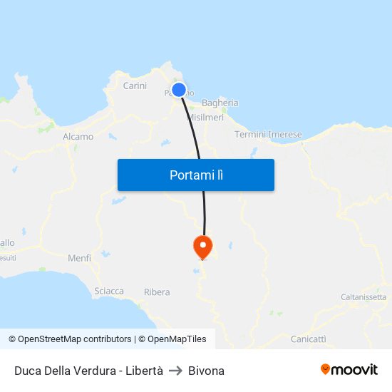 Duca Della Verdura - Libertà to Bivona map