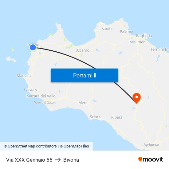 Via XXX Gennaio 55 to Bivona map