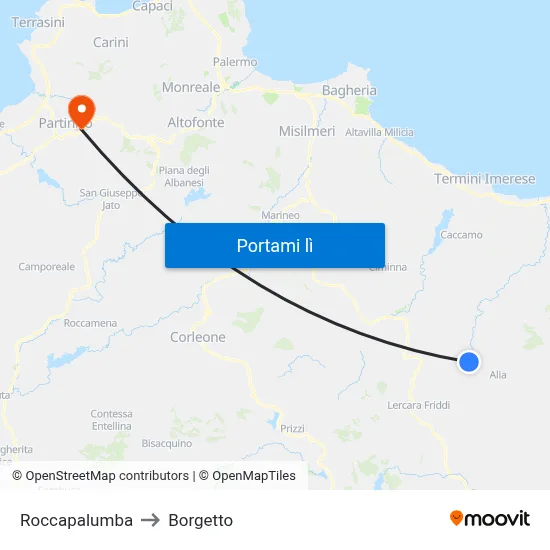 Roccapalumba to Borgetto map
