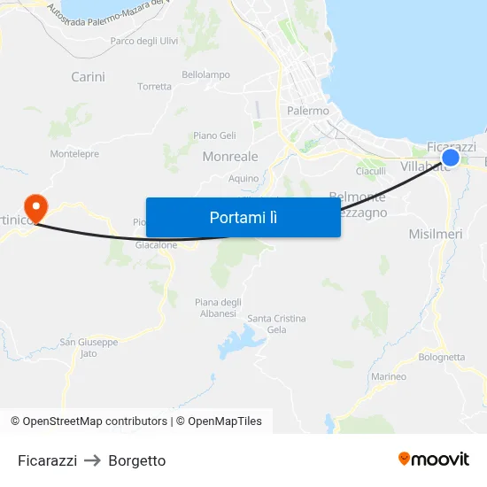 Ficarazzi to Borgetto map