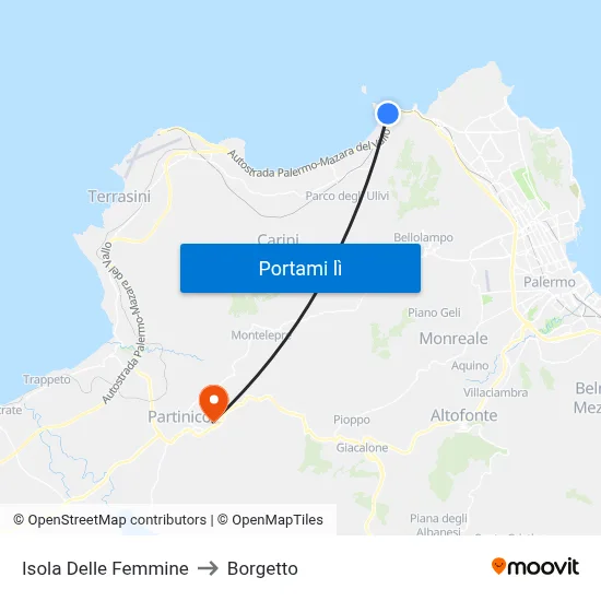 Isola Delle Femmine to Borgetto map