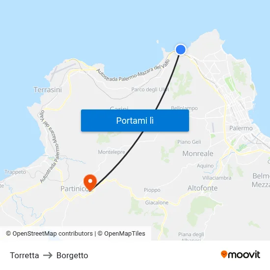 Torretta to Borgetto map