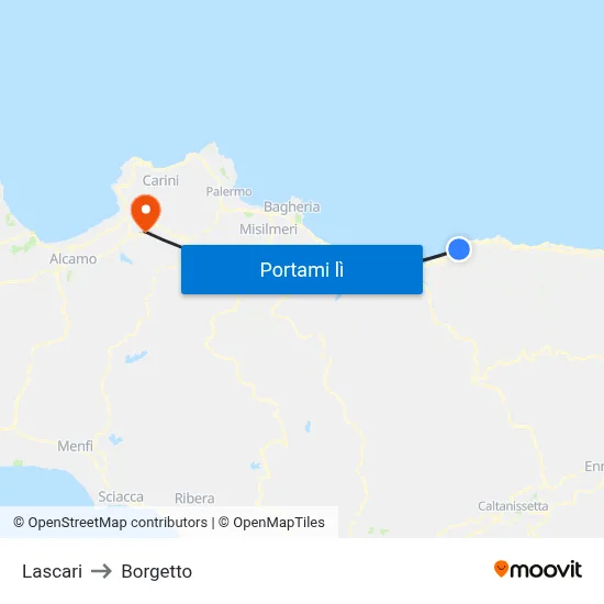 Lascari to Borgetto map