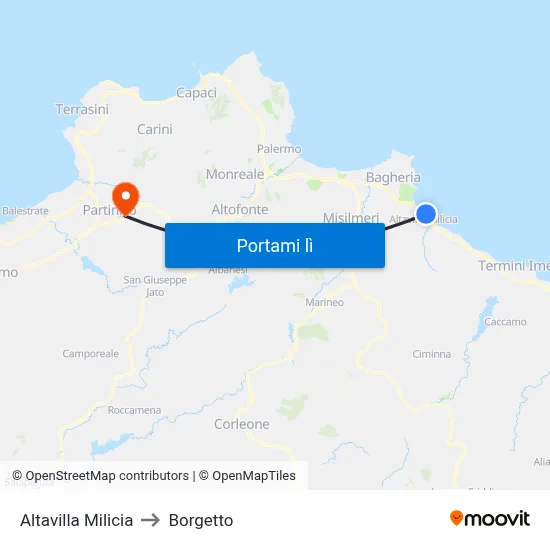 Altavilla Milicia to Borgetto map