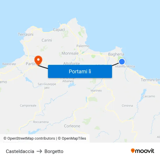 Casteldaccia to Borgetto map