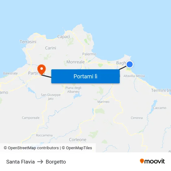 Santa Flavia to Borgetto map