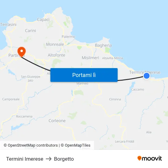 Termini Imerese to Borgetto map