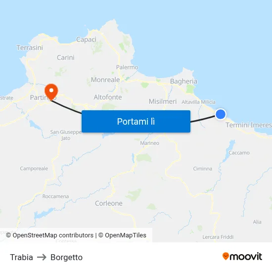 Trabia to Borgetto map