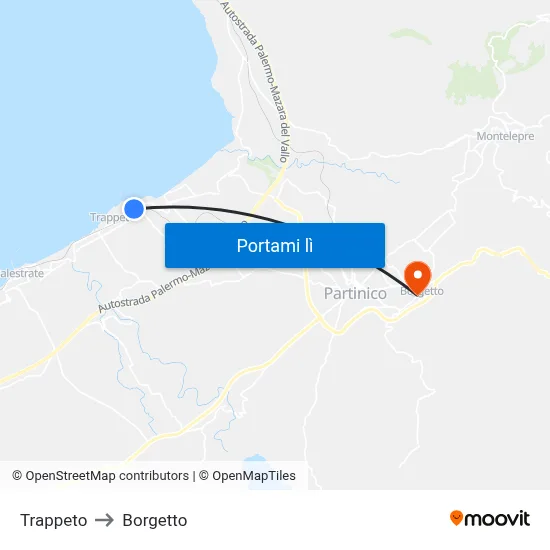 Trappeto to Borgetto map