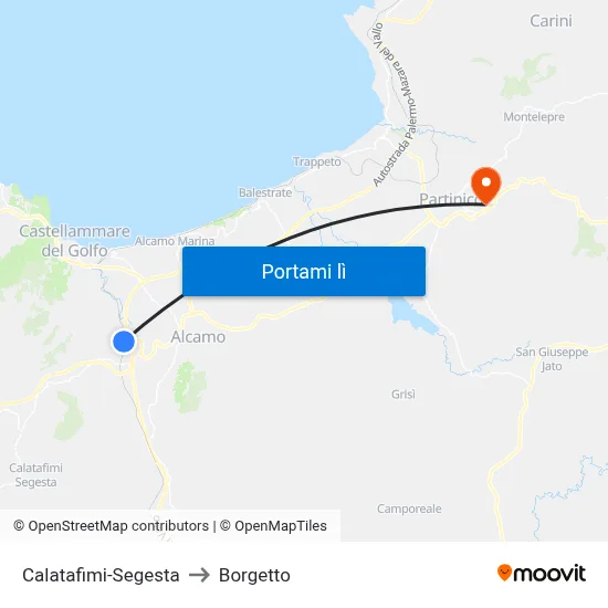 Calatafimi-Segesta to Borgetto map