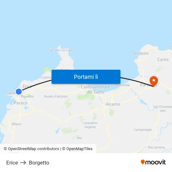 Erice to Borgetto map