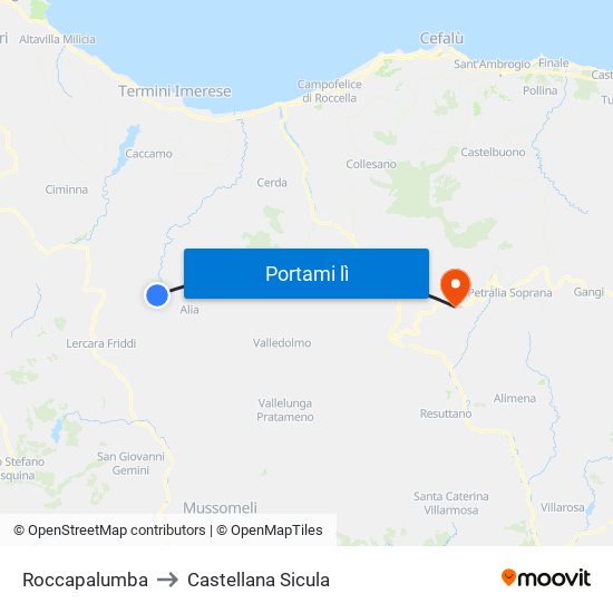 Roccapalumba to Castellana Sicula map