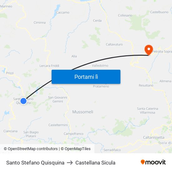 Santo Stefano Quisquina to Castellana Sicula map