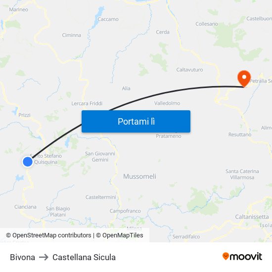 Bivona to Castellana Sicula map