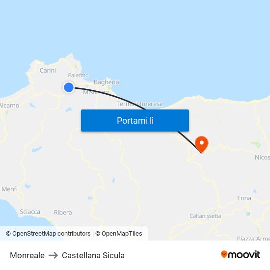 Monreale to Castellana Sicula map