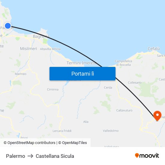 Palermo to Castellana Sicula map