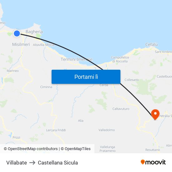 Villabate to Castellana Sicula map