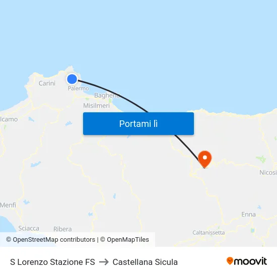 S Lorenzo Stazione FS to Castellana Sicula map