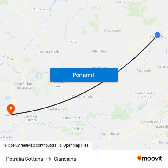 Petralia Sottana to Cianciana map