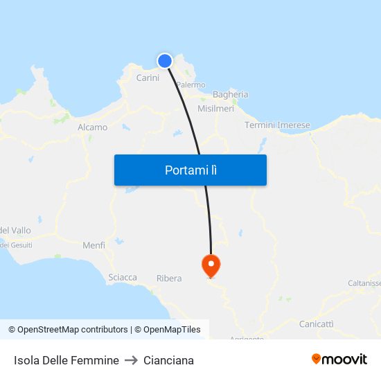 Isola Delle Femmine to Cianciana map