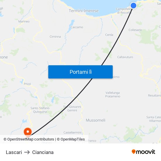 Lascari to Cianciana map