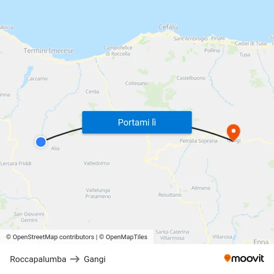 Roccapalumba to Gangi map