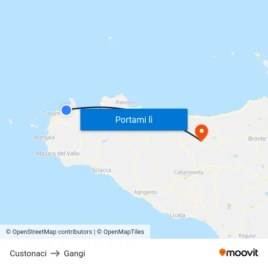 Custonaci to Gangi map