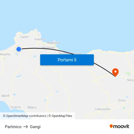 Partinico to Gangi map