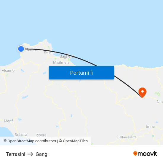 Terrasini to Gangi map