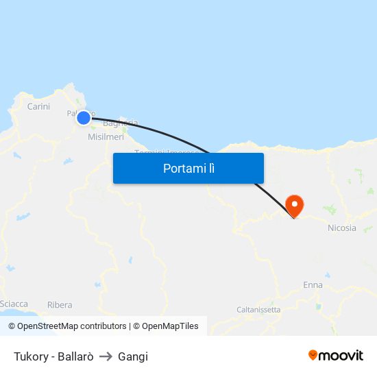Tukory - Ballarò to Gangi map