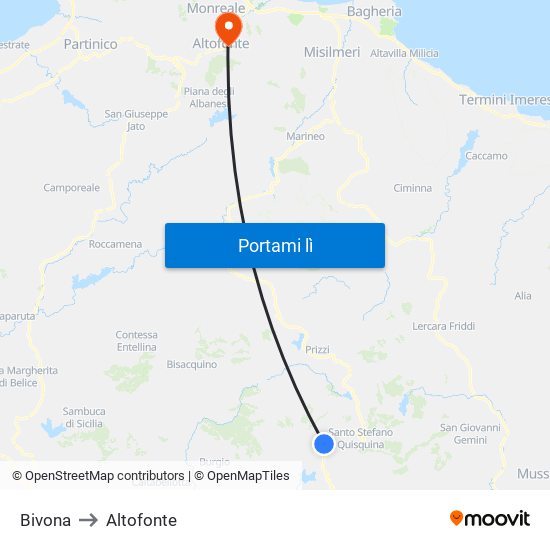 Bivona to Altofonte map