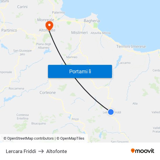 Lercara Friddi to Altofonte map