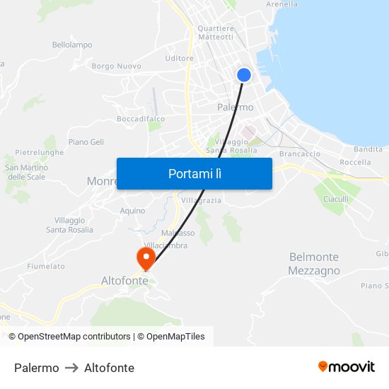 Palermo to Altofonte map