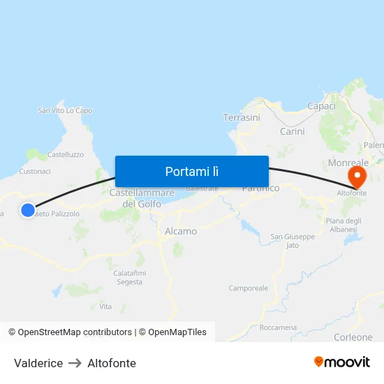 Valderice to Altofonte map