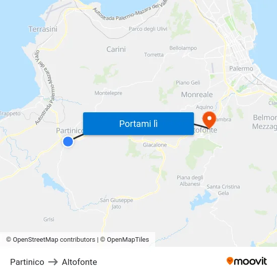 Partinico to Altofonte map