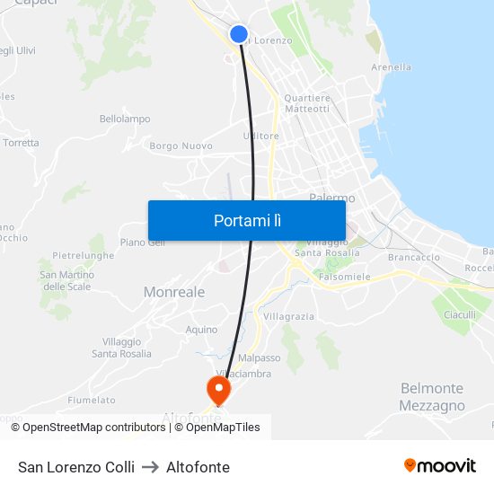 San Lorenzo Colli to Altofonte map
