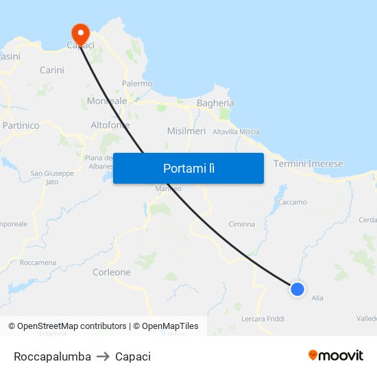 Roccapalumba to Capaci map